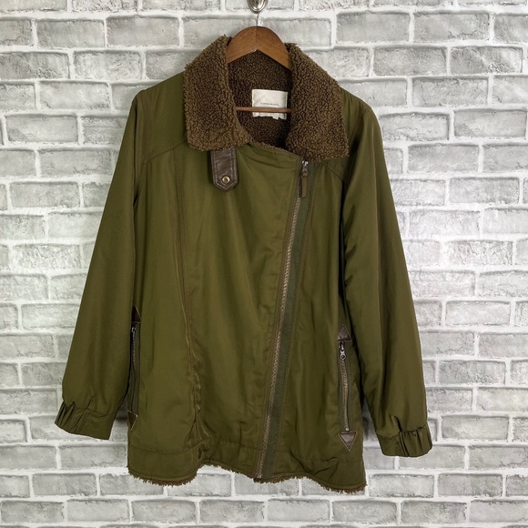 Anthropologie Jackets & Blazers - ANTHROPOLOGIE Joni Green Oversized Moto Aviator Jacket Sherpa Lined Womens LARGE